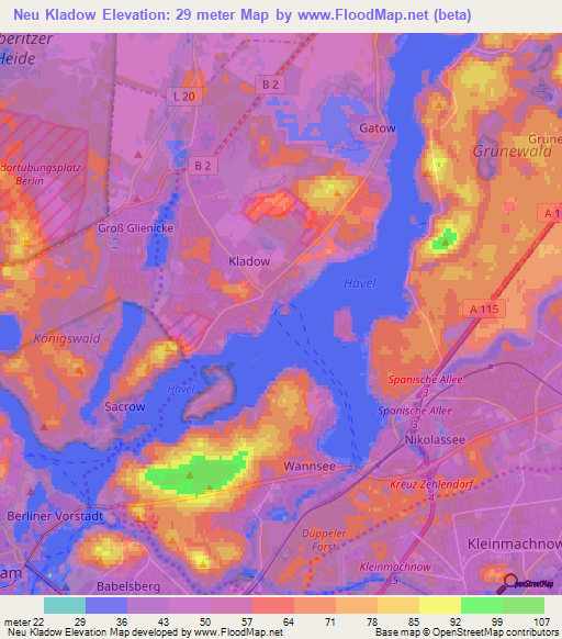 Neu Kladow,Germany Elevation Map