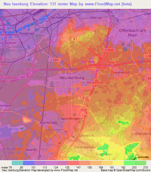 Neu Isenburg,Germany Elevation Map