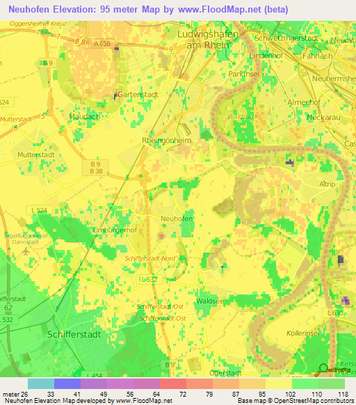 Neuhofen,Germany Elevation Map