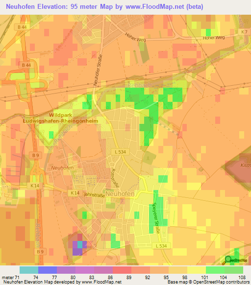 Neuhofen,Germany Elevation Map