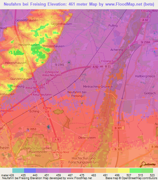 Neufahrn bei Freising,Germany Elevation Map
