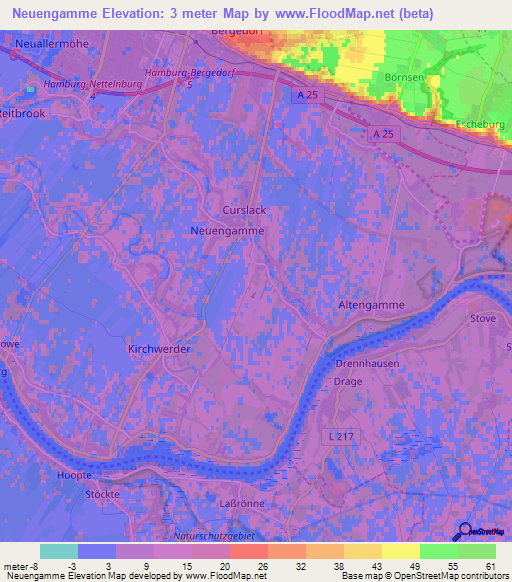 Neuengamme,Germany Elevation Map