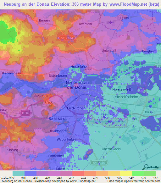 Neuburg an der Donau,Germany Elevation Map
