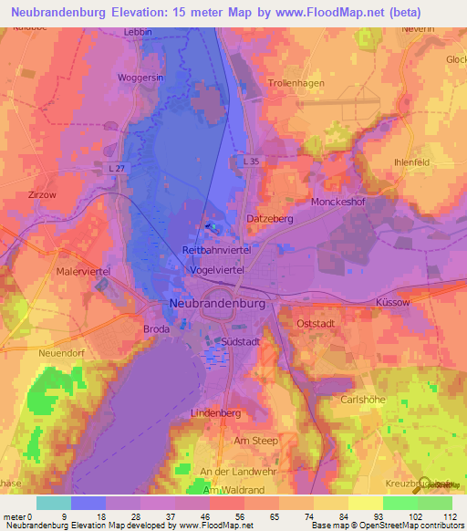 Neubrandenburg,Germany Elevation Map