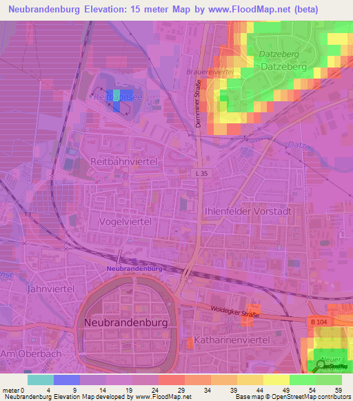 Neubrandenburg,Germany Elevation Map