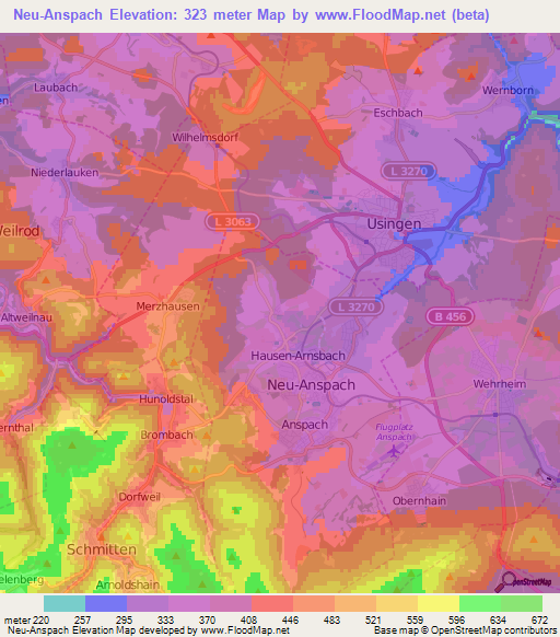 Neu-Anspach,Germany Elevation Map