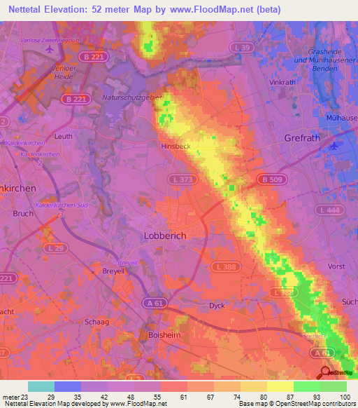 Nettetal,Germany Elevation Map