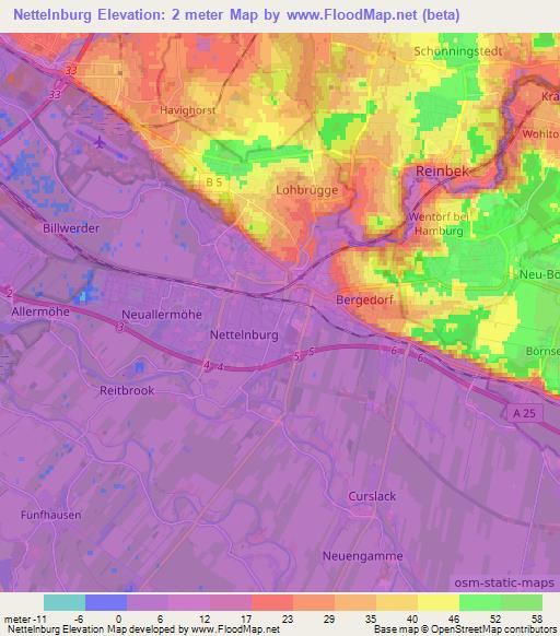 Nettelnburg,Germany Elevation Map