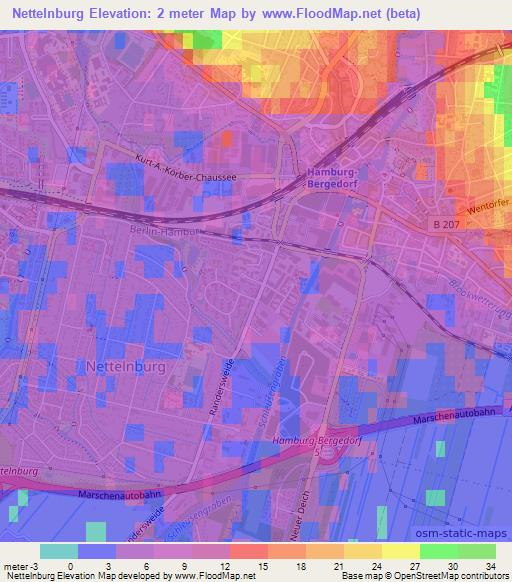 Nettelnburg,Germany Elevation Map