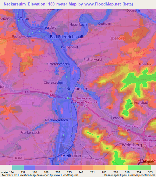 Neckarsulm,Germany Elevation Map