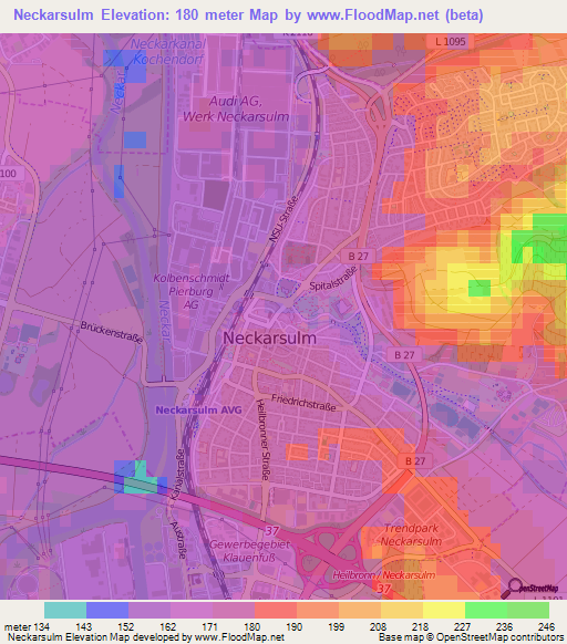 Neckarsulm,Germany Elevation Map