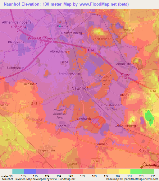 Naunhof,Germany Elevation Map