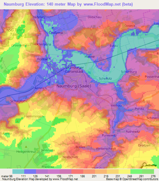 Naumburg,Germany Elevation Map