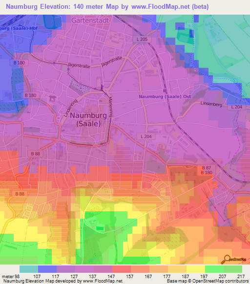 Naumburg,Germany Elevation Map