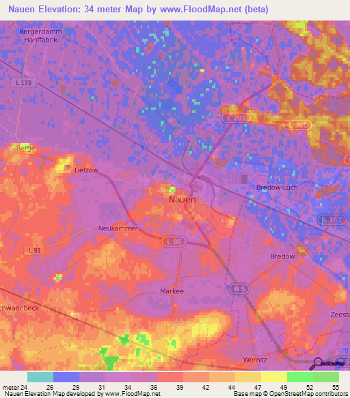 Nauen,Germany Elevation Map