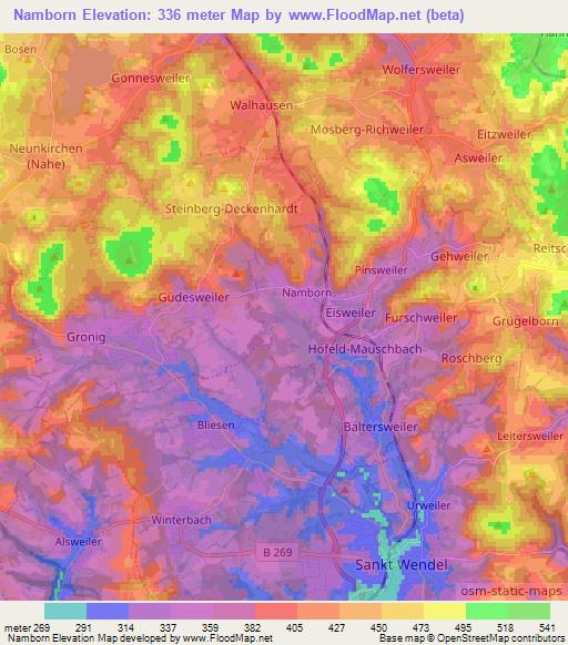 Namborn,Germany Elevation Map