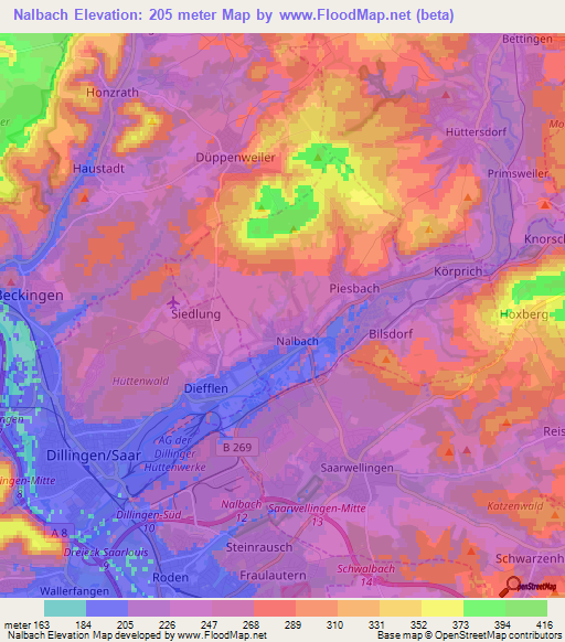 Nalbach,Germany Elevation Map