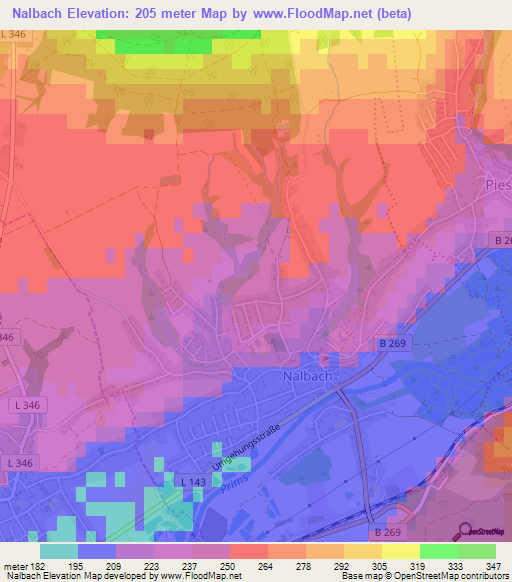 Nalbach,Germany Elevation Map