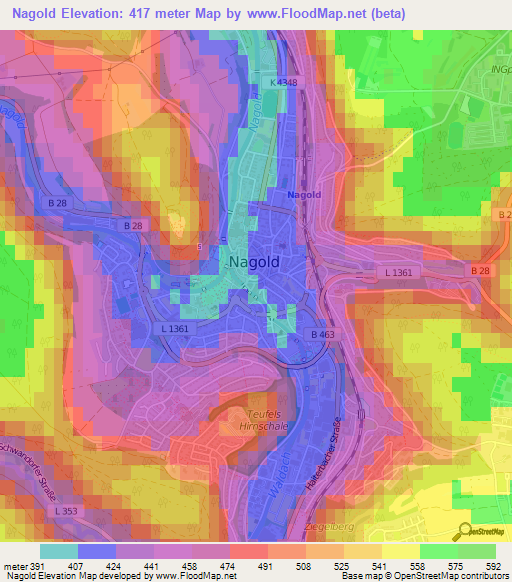 Nagold,Germany Elevation Map