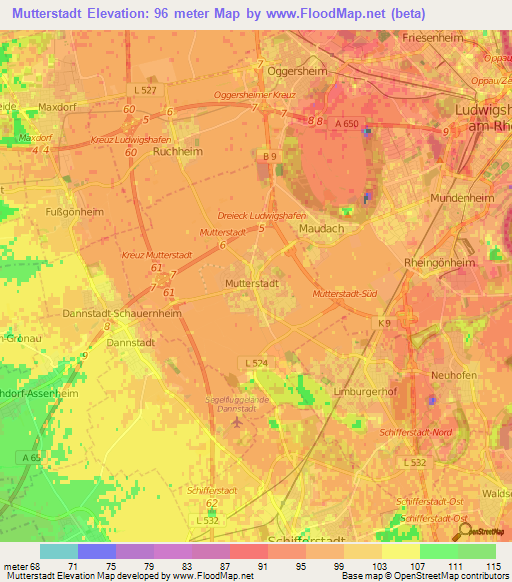 Mutterstadt,Germany Elevation Map