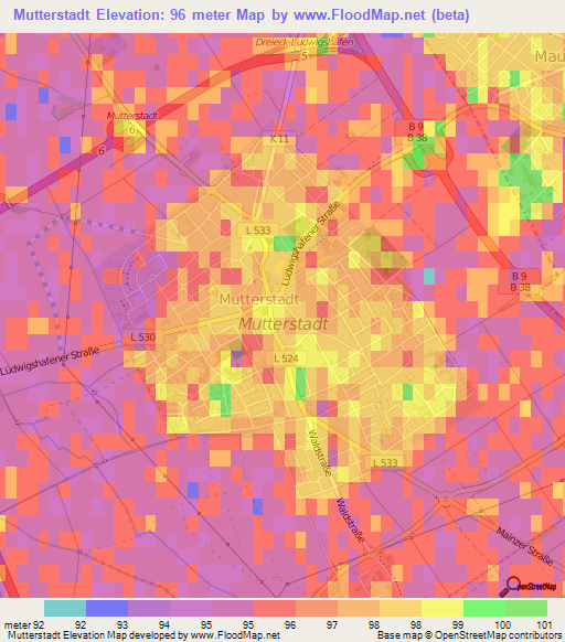 Mutterstadt,Germany Elevation Map