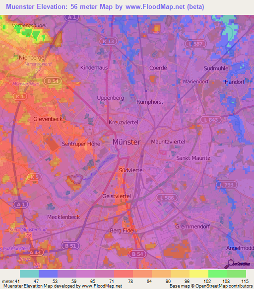 Muenster,Germany Elevation Map