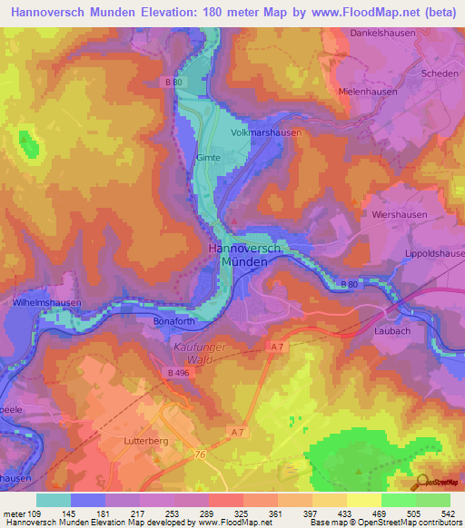 Hannoversch Munden,Germany Elevation Map