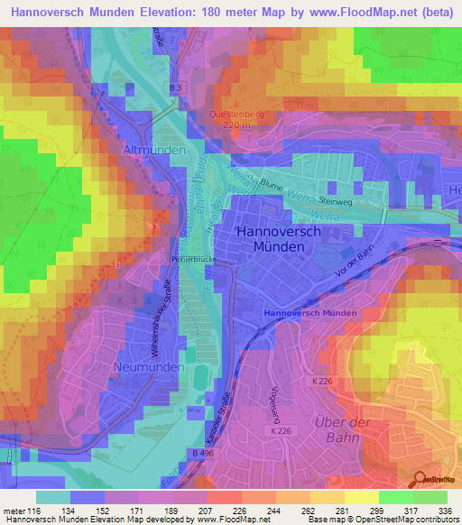 Hannoversch Munden,Germany Elevation Map