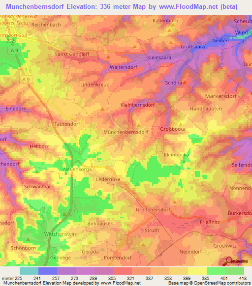 Munchenbernsdorf,Germany Elevation Map