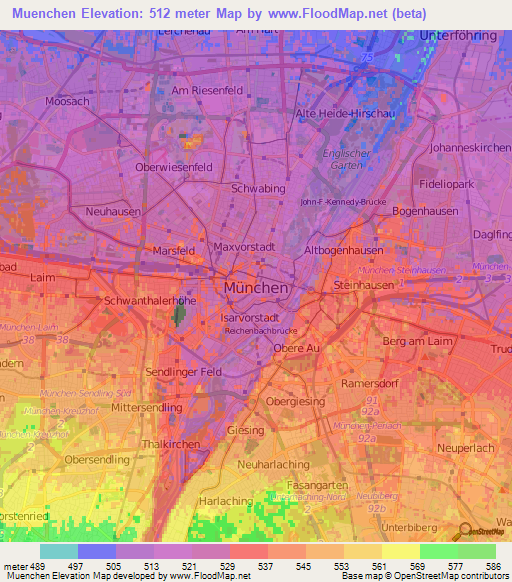 Muenchen,Germany Elevation Map