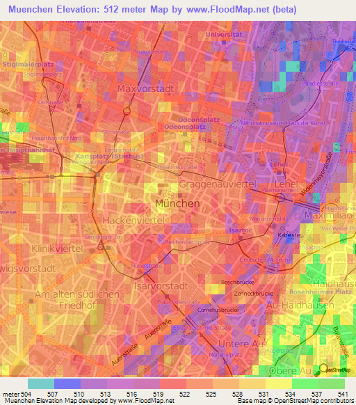 Muenchen,Germany Elevation Map