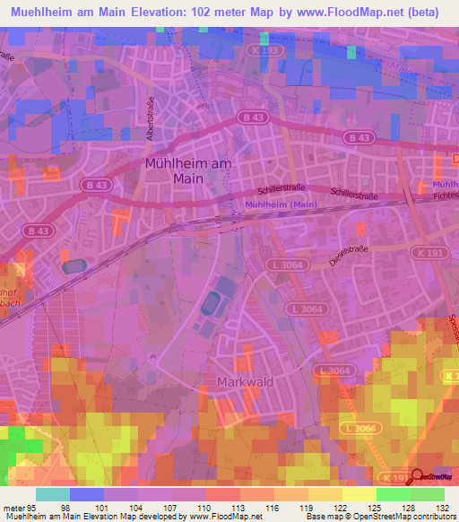 Muehlheim am Main,Germany Elevation Map