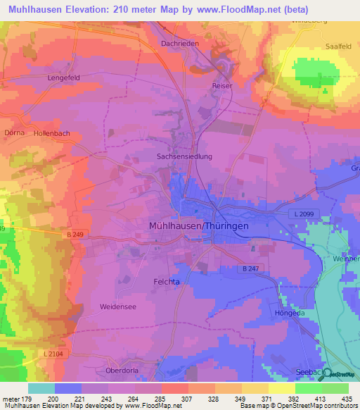 Muhlhausen,Germany Elevation Map