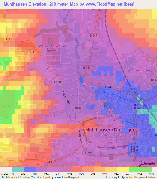 Muhlhausen,Germany Elevation Map