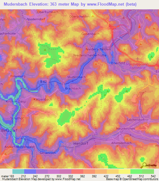 Mudersbach,Germany Elevation Map