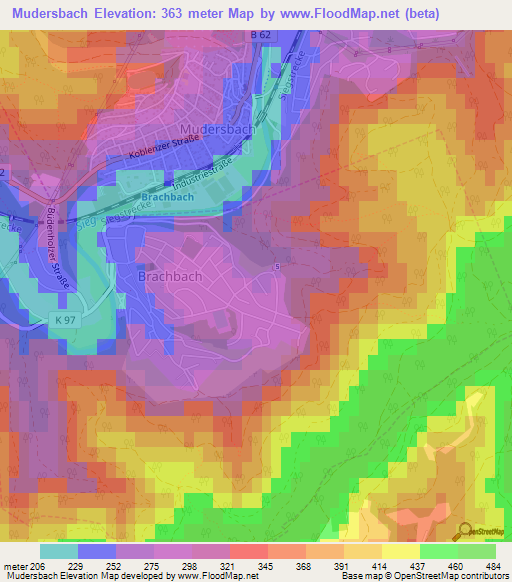 Mudersbach,Germany Elevation Map