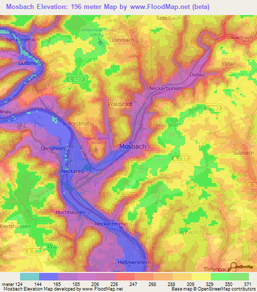 Mosbach,Germany Elevation Map