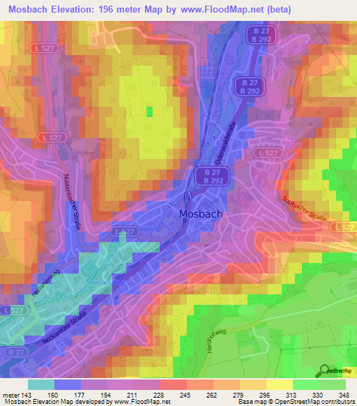 Mosbach,Germany Elevation Map