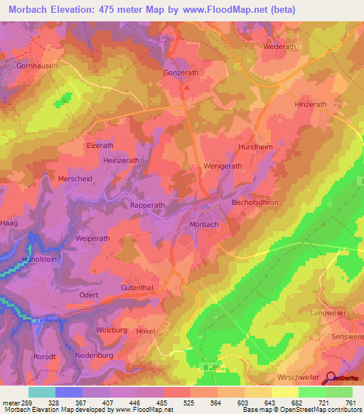 Morbach,Germany Elevation Map