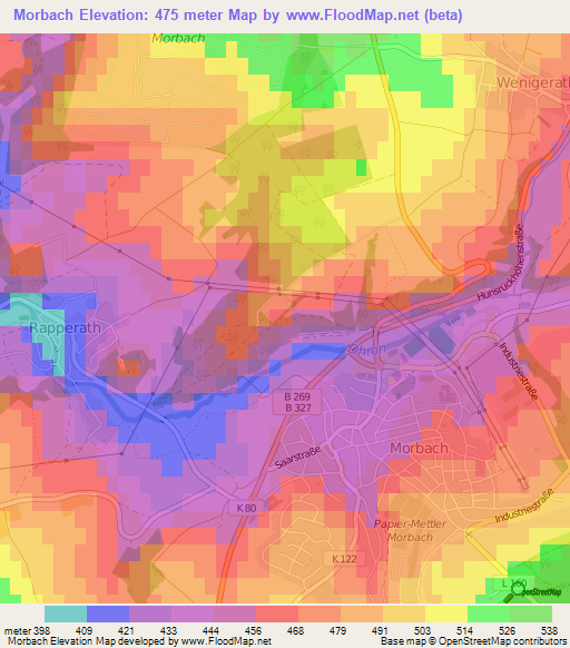 Morbach,Germany Elevation Map