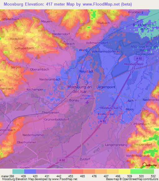 Moosburg,Germany Elevation Map