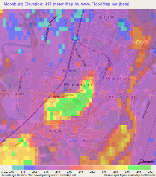 Moosburg,Germany Elevation Map