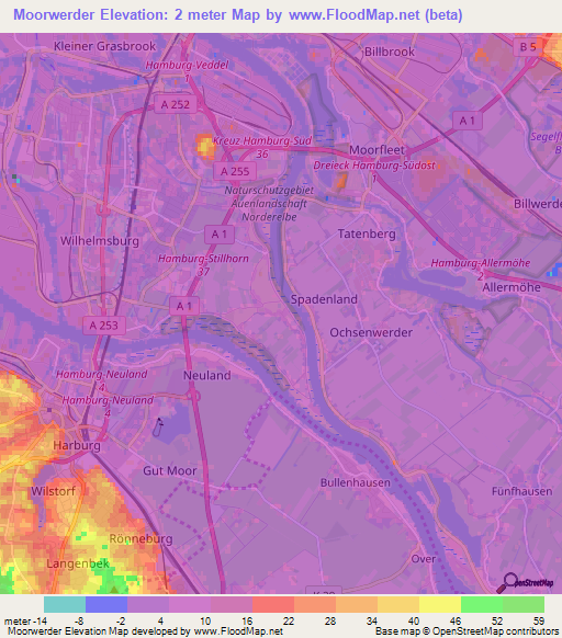 Moorwerder,Germany Elevation Map