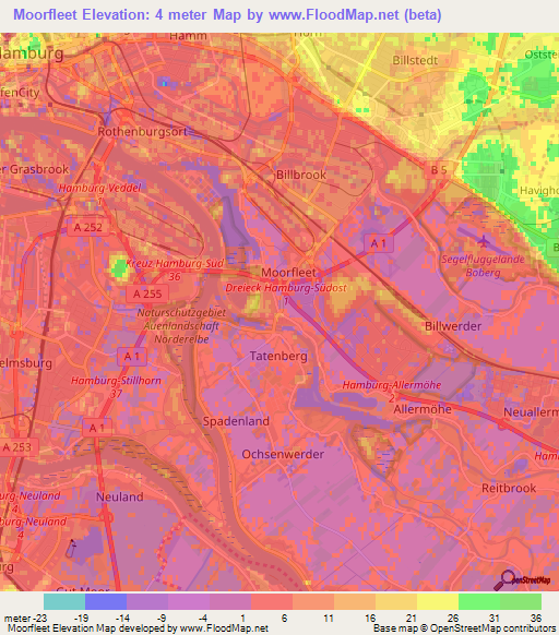 Moorfleet,Germany Elevation Map