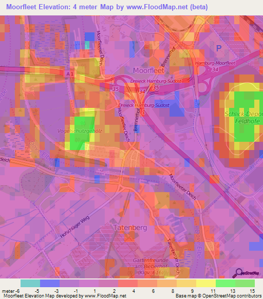 Moorfleet,Germany Elevation Map