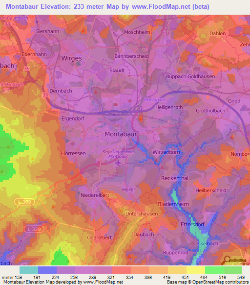 Montabaur,Germany Elevation Map