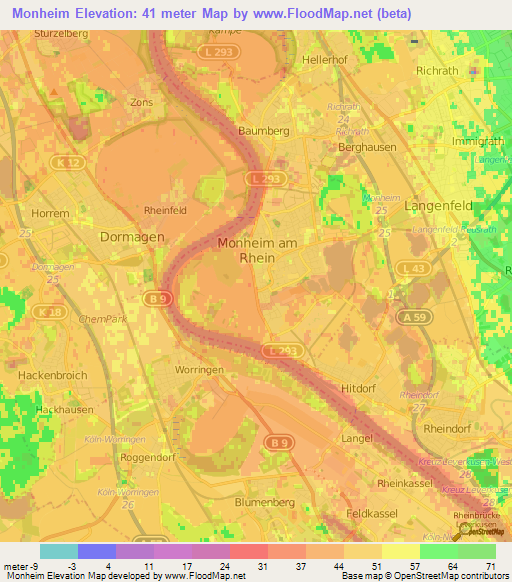 Monheim,Germany Elevation Map