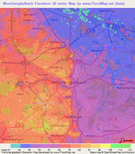 Monchengladbach,Germany Elevation Map