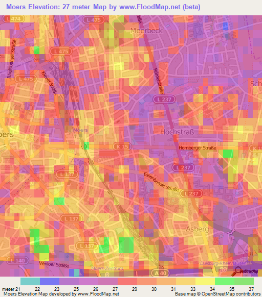 Moers,Germany Elevation Map