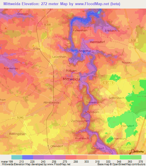 Mittweida,Germany Elevation Map